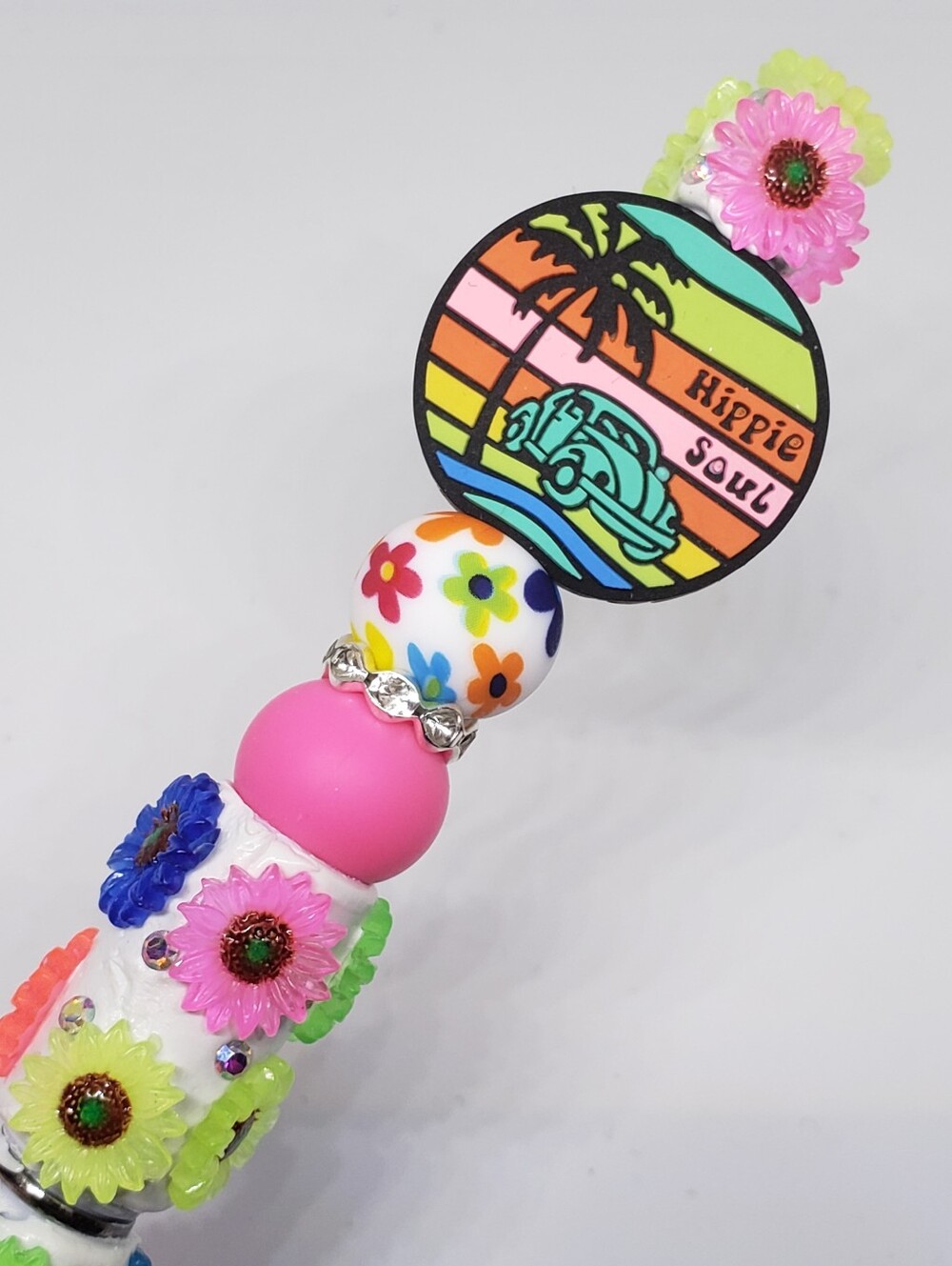 Handmade 3D Flower Peace Hippie Soul Beaded Silicone Focal Bead Pen